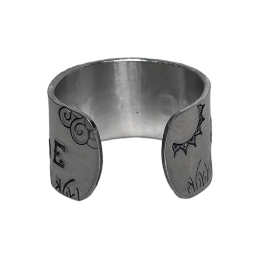Handmad 9/10 stamped Just Ride Horse scene silver adjustable wide‎ cuff ring - Picture 3 of 7